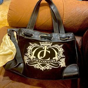 90s Juicy Couture Embroidered Purse with fabric tie approximately 12" x 9" x 5"